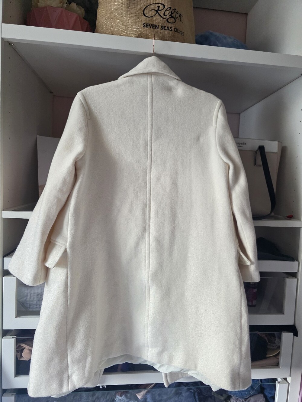 Reiss Cream Double-Breasted Wool / CashmerePea Coat - Picture 6 of 16
